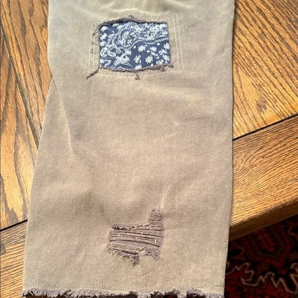 POL Patchwork Distressed Cotton Cropped Pants Boho Lagenlook Size M - Picture 13 of 16